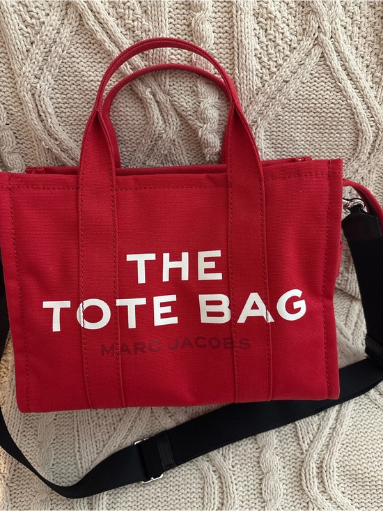 Marc Jacobs Handbags - Marc Jacobs Red Canvas 'The Tote Bag' with Black Strap